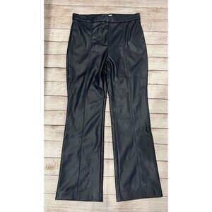 NWT Vila Faux leather high waisted flared trousers in navy Blue XXL